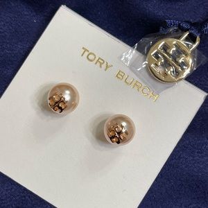 TORY BURCH CRYSTAL STUD PEARL EARRINGS